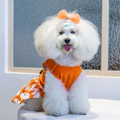 CuteBone Dog Dresses Velvet Holiday Small Dogs Clothes Onesie Pet Apparel Girl Puppy Skirt with Bow Hair Rope CVA25XS-D