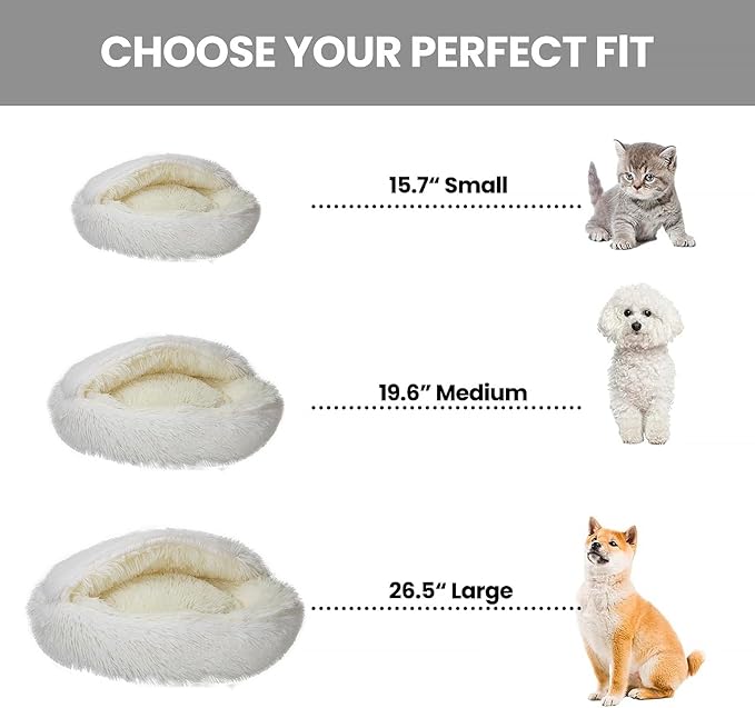 Cat Bed Round Fluffy Hooded Cat Bed Cave