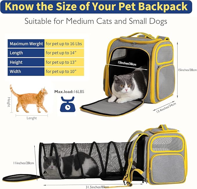 Cat Backpack Carrier Bubble Expandable Pet Carriers Backpack for Small Dogs, Large Space Bag with Collapsible Tunnel Airline Approved, Kitten Puppy for Outdoor Travel Hiking Fit Up to 20 Lbs