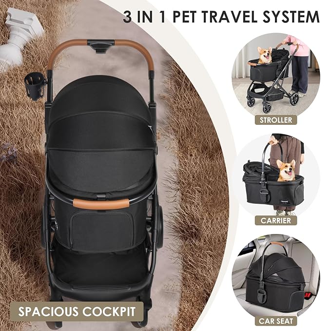T6 Luxury Pet Stroller for Medium Dog Under 66lbs or 2 Small Dogs & Cats