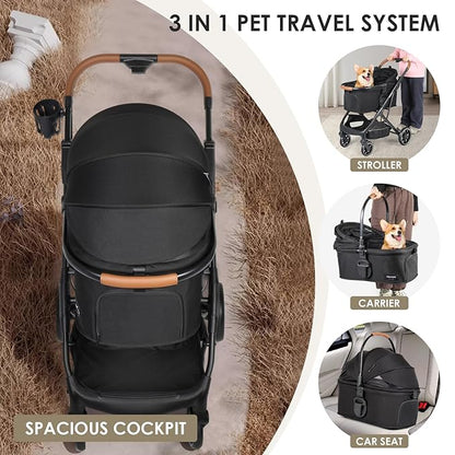 T6 Luxury Pet Stroller for Medium Dog Under 66lbs or 2 Small Dogs & Cats