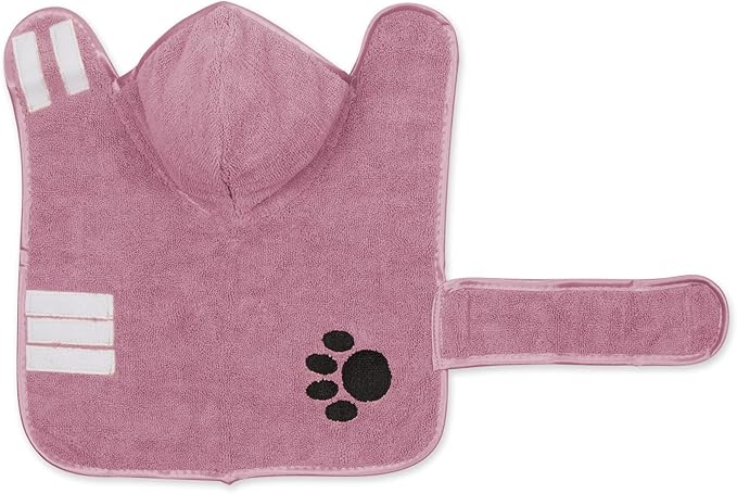 Bone Dry Pet Robe Collection, Embroidered Absorbent Microfiber Bath Robe with Adjustable Closure, for Dogs & Cats, X-Small, Rose