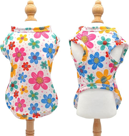 PET SHOW 4 Pack Cooling Dog Shirts Puppy Summer Clothes Paisley Vest Paw Printed Sleeveless Cats Doggies Floral T-Shirts Plaid Tank Top Tee for Small Medium Dogs (S, Pink for Girls)