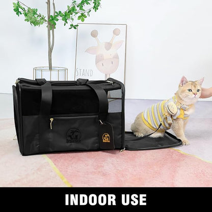 Luxury Pet Carrier for Dogs, Cats, Puppies - Airline TSA Approved, Durable Anti-Scratch Fabric, Soft-Sided, Consistent Airflow, Foldable Design, Cushion Pad, Travel (Black, Medium)