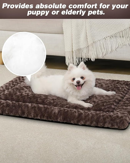 Washable Dog Bed Mat Reversible Dog Crate Pad Soft Fluffy Pet Kennel Beds Dog Sleeping Mattress for Large Jumbo Medium Small Dogs 35 x 22 Inch,