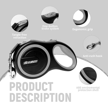 26 FT Retractable Dog Leash with No Tangle 110lbs, One-Handed