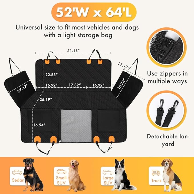 Dog Car Seat Cover for Back Seat 300lbs,Waterproof Dog