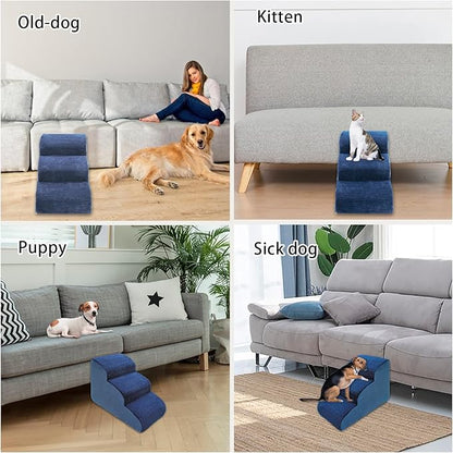 High Density Foam Dog Stairs Steps 17.8’’ Non-Slip 3-Tiers (Navy