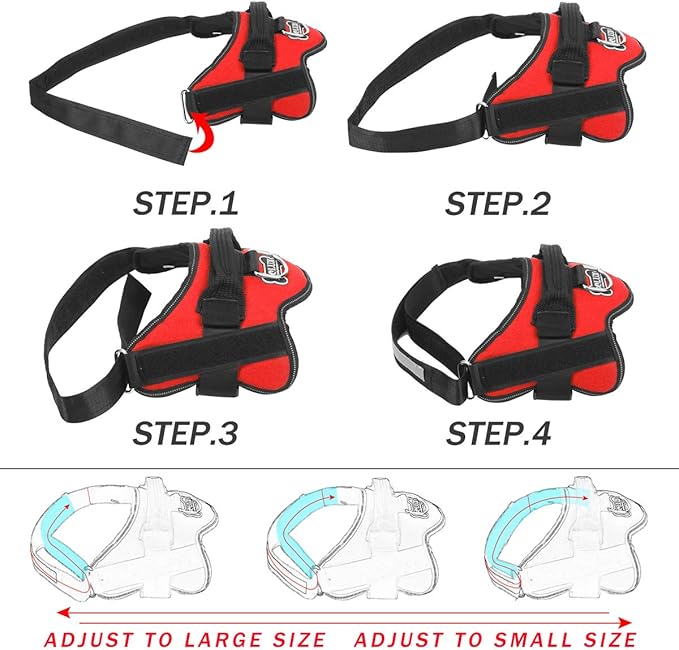 Bolux Dog Harness, No-Pull Reflective Dog Vest, Breathable Adjustable Pet Harness with Handle for Outdoor Walking - No More Pulling, Tugging or Choking (Red, XXL)