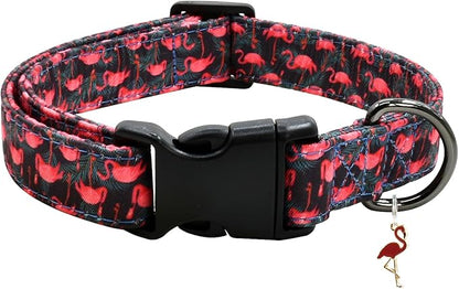 Flamingoes Patterns Dog Collar with Pendant