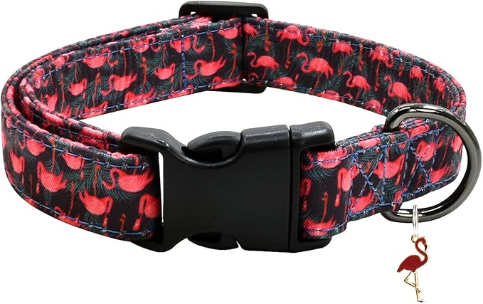 Flamingoes Patterns Dog Collar with Pendant