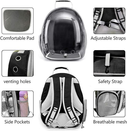 Pet Backpack Carrier with Harness Backpack with Bubble Clear Front for Cats, Small Dogs, Bunnies etc with Harness Included, Pet Carrier for Traveling, Walking, Hiking and Outdoor Activities