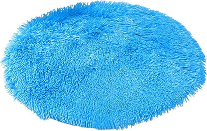 16 Inch Plush Dog Bed Mat Warm Fluffy Round Puppy Crate Pad with Anti-Slip Waterproof Bottom Soft Comfy Pet Kennel Mat for Small and Medium Dogs Sleeping(Blue)