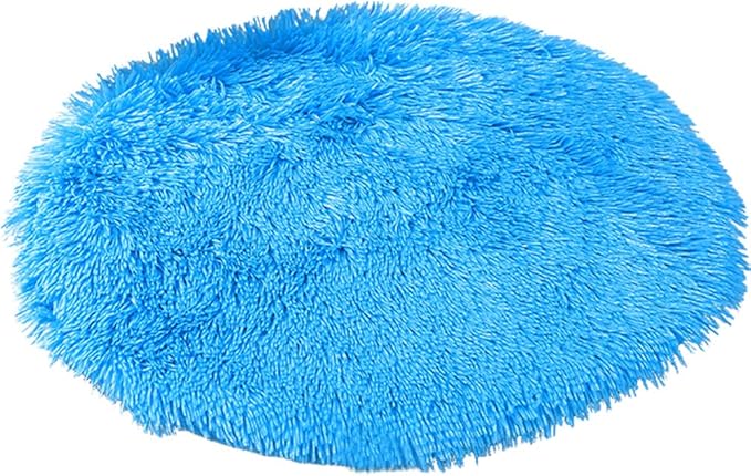 24 Inch Plush Dog Bed Mat Warm Fluffy Round Puppy Crate Pad with Anti-Slip Waterproof Bottom Soft Comfy Pet Kennel Mat for Small and Medium Dogs Sleeping(Blue)