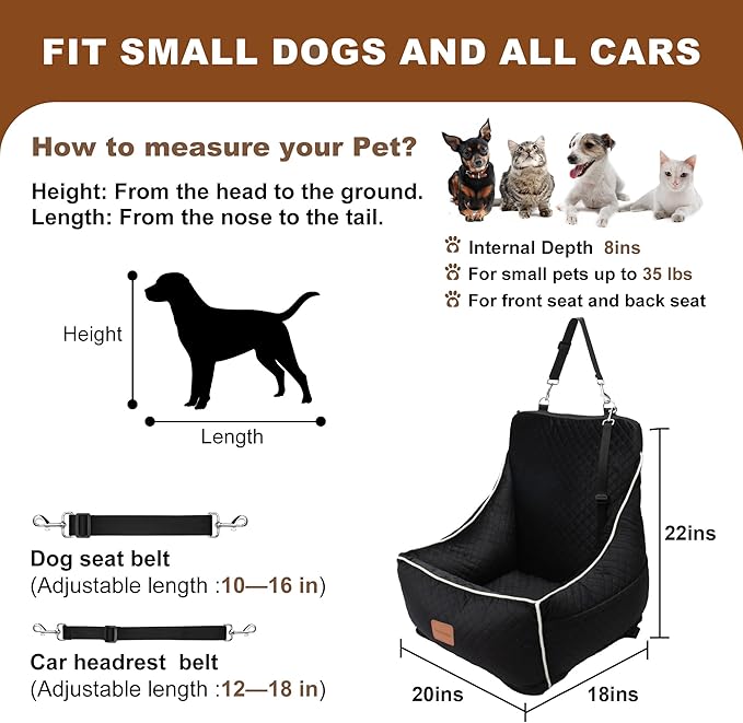 Dog Car Seat for Small/Medium Dogs 35lbs (Black)