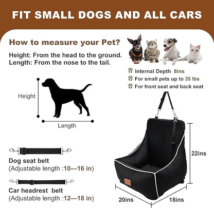 Dog Car Seat for Small/Medium Dogs 35lbs (Black)