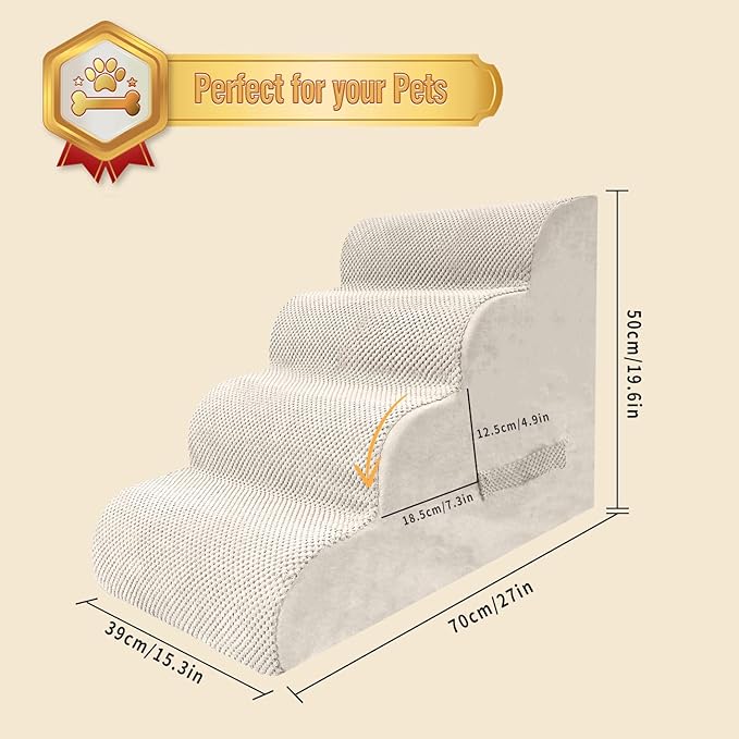 PAWSCART Dog Stairs for Small Dogs 19.6” H 30D Material 4-Step Dog