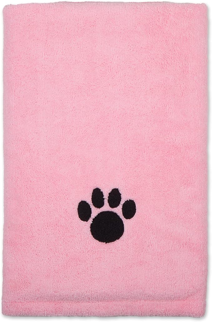 Bone Dry Pet Grooming Towel Collection Absorbent Microfiber X-Large, 41x23.5", Embroidered Pink