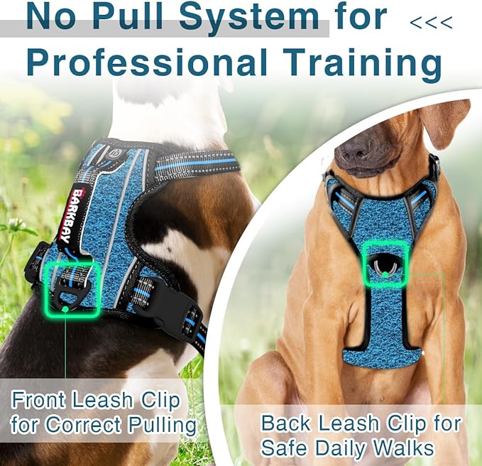 BARKBAY Dog Harness No Pull with ID Tag Pocket - Heavy Duty, Reflective, Easy Control for Large Dogs (Blue/Black,S)