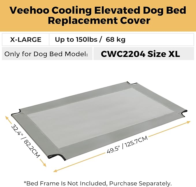 Veehoo Dog Bed Replacement Cover for CWC2204, Size XL, Black Silver