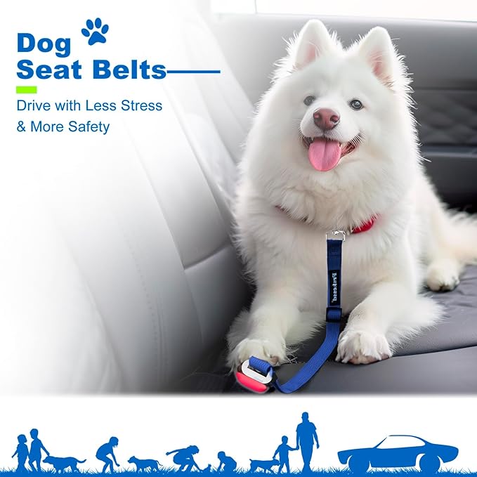 2 PCS Dog Seat Belt for Car Frskcssd Adjustable Dog Car Harness Heavy Duty Nylon Dog Safety Seat Belt Durable Pet Seat Belts for Small & Large Dogs Supports All Cars Quick & Easy Installation (Blue)