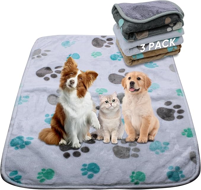 1 Pack 3 Waterproof Dog Blankets for Medium Dogs, Washable Pet Blankets with Double -Sided Soft Warm Flannel Fleece, Dogs Cats Pads for Dog Bed & Couch (L (41x30 inch))