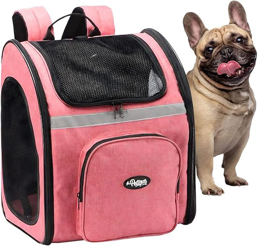 Petique The Backpacker Pet Carrier - Coral: for Small Dogs/Cats/Pets, Storage Pocket, Luggage Handle Slit, Leash Inside, Adjustable Straps, Reversible Mat, 3 Entryways, Folds Flat, Reflective Strip