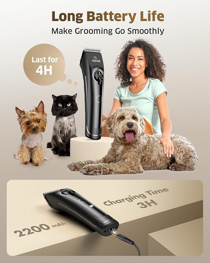 oneisall Dog Clippers for Grooming Doodles Poodles Thick Curly Hair,Low Noise Heavy Duty Dog Grooming Kit with Detachable Metal Blades