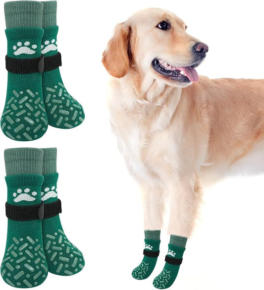SCENEREAL Dog Socks to Prevent Licking Paws for Hot Pavement, Anti Slip Long Dog Grip Socks for Hardwood Floors, Dog Shoes Booties&Paw Protector for Small Medium Large Senior Dog, Pet Socks for Wounds