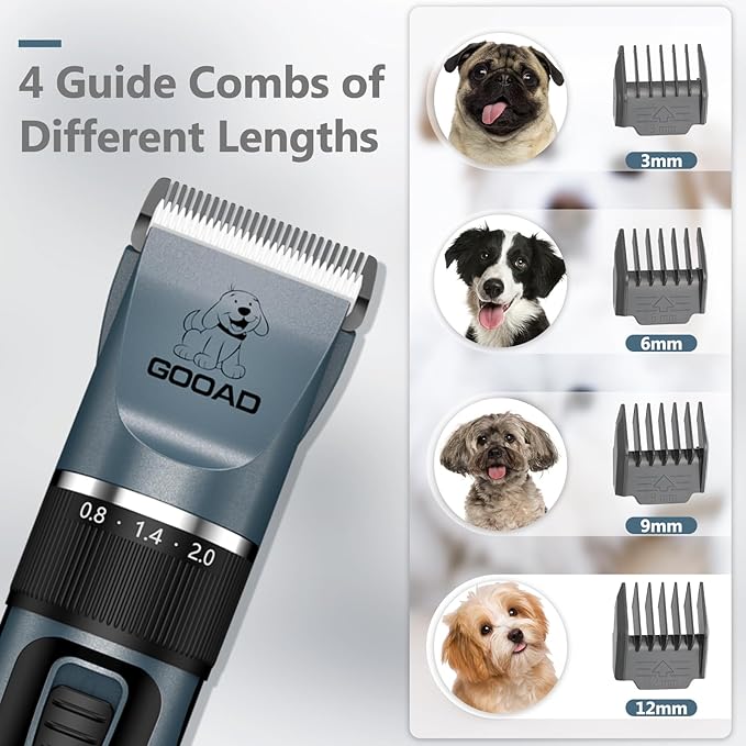 Dog Clippers Grooming Kit Hair Clipper -4 in 1Low Noise -Rechargeable-Cordless Quiet Paw Trimmer Nail Grinder, Trimmer Grooming for Thick Hair&Coats,Pet Shaver for Small and Large Dogs Cats