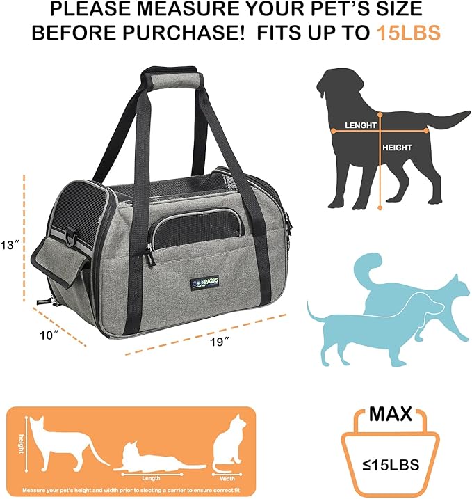 JESPET Soft-Sided Kennel Pet Carrier for Small Dogs, Cats, Puppy, Airline Approved Cat Carriers Dog Carrier Collapsible, Travel Handbag & Car Seat