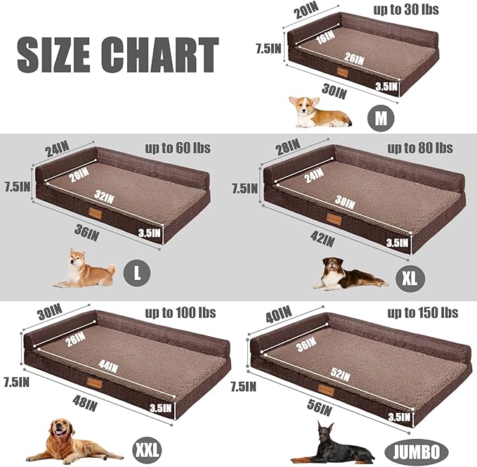 Patas Lague Orthopedic XL Dog Bed for Large Dogs 42''X28''