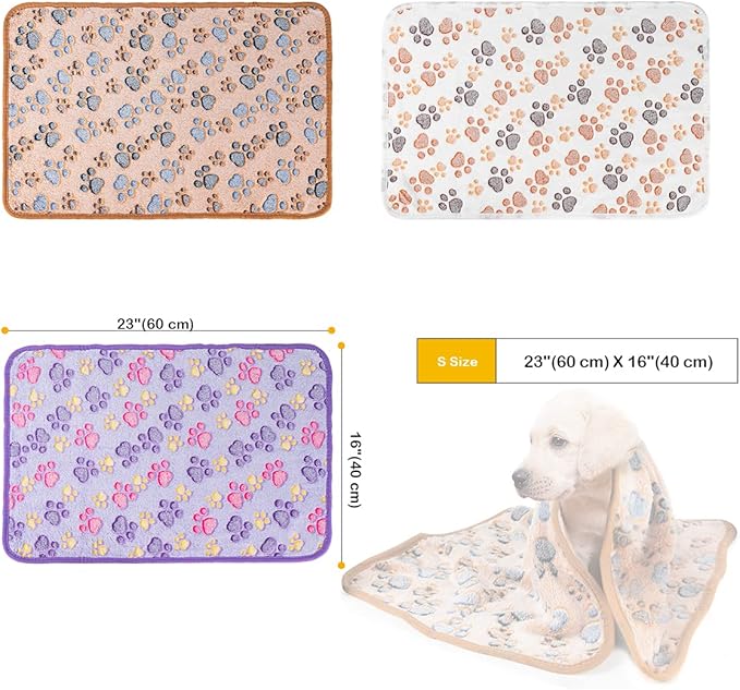 Dono 1 Pack 3 Dog Blankets for Small Dogs, Soft Fluffy Paw Print Pattern Fleece Pet Blanket Warm Sleep Mat, Puppy Kitten Blanket Doggy Mat for Dog Cat Kitten Doggy