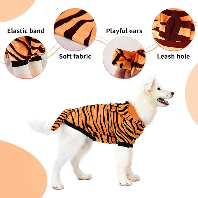 DELIFUR Large Dog Tiger Costume - Tiger Halloween Costume for Medium Large Dogs Golden Retriever Labrador Rottweiler Cute Hoodie Outfit (Yellow, XX-Large)