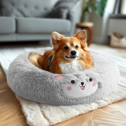 Veehoo Donut Calming Dog Beds for Small Medium Dogs-Round Cute Dog Bed Comfort Pet Bed 23" Light