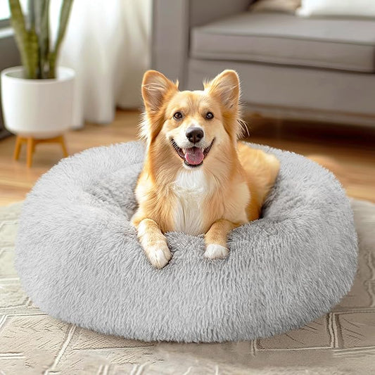 Veehoo Calming Dog Bed for Large Medium Dogs 45 lbs 30", Light