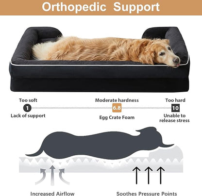 WNPETHOME Waterproof Dog Beds for Medium Dogs, Orthopedic Medium Dog Bed with Sides, Big Dog Couch Bed with Washable Removable Cover, Pet Bed Sofa with Non-Slip Bottom for Sleeping Black