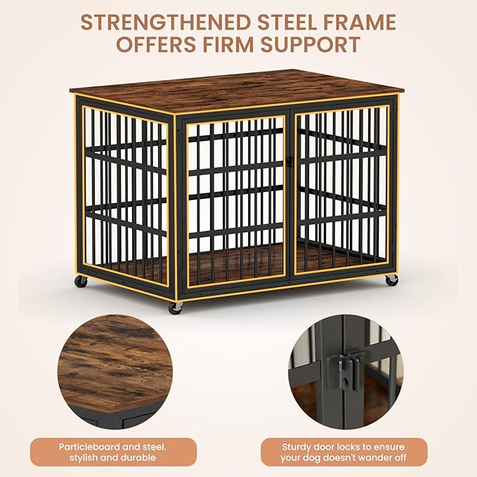 NicBex Dog Crate Furniture Dog Cage with Side Doors Opening