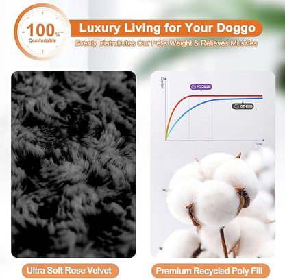 POCBLUE Deluxe Washable XL Dog Bed Dog Crate Mat 42 inch Comfy Fluffy Kennel Pad Anti-Slip for Dogs Up to 90 lbs 42" x 28", Black