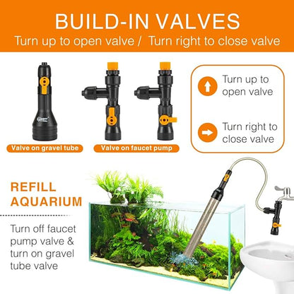 hygger Bucket-Free Aquarium Water Change Kit Fish Tank Auto Siphon Pump Gravel Cleaner Vacuum Tube with Long Hose Water Changer Maintenance Tool 25-FEET Plastic Fitting