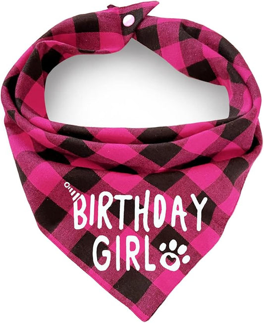 Birthday Plaid Dog Bandana with Button