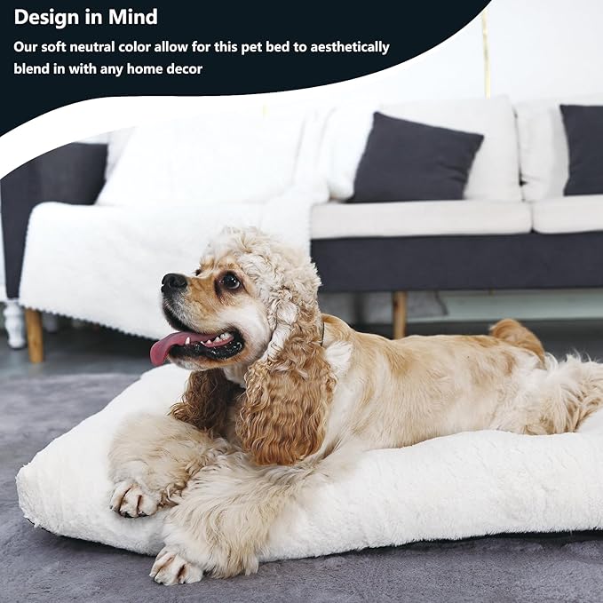 nononfish Dog Crate Bed 36 x 24 for Large Dogs Washable with Anti-Slip Bottom 36 inch 50 lbs,35" 23" x 3" Cream