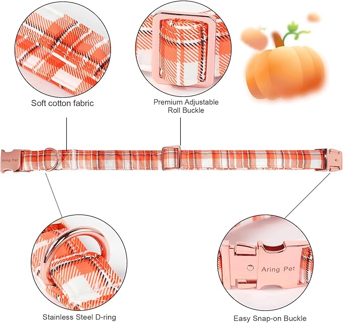 ARING PET Halloween Dog Collar-Cute Orange Plaid Dog Collar with Bow