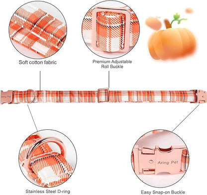 ARING PET Halloween Dog Collar-Cute Orange Plaid Dog Collar with Bow