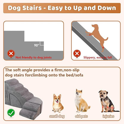 30” Dog Stairs for High Beds, Multifunctional Pet Stairs Adjusts to Either Side of Bed, 6 Tier Foam Pet Stairs for High Beds, Non-Slip Balanced Dog Ramps/Steps for Small Dogs, Old Pets