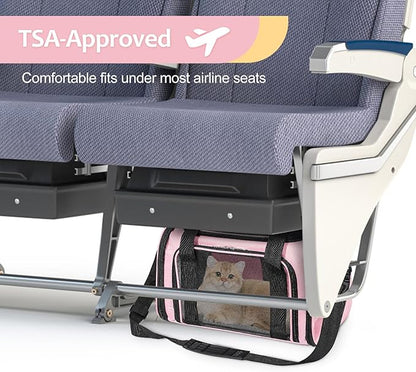 Cat Dog Carrier Up to 15 Lbs TSA Airline Approved Pet Carrier for Small Medium Cats Puppies Dog Carriers for Small Dogs Collapsible Soft Sided Cat Travel Carrier - Pink 15.7"x10.2"x10.2"