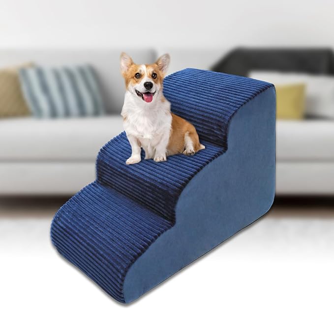 High Density Foam Dog Stairs Steps 17.8’’ Non-Slip 3-Tiers (Navy