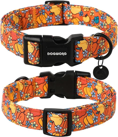 DOGWONG Fall Pumpkin Dog Collar, Orange Pumpkim Floral Halloween Dog Collar Cute Comfortable Pumpkim Fall Holiday Dog Collar for Small Puppy Dog