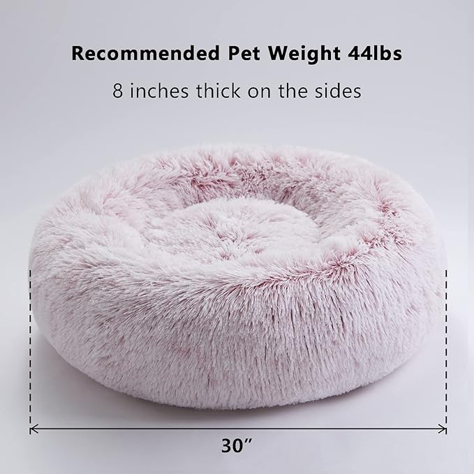 WESTERN HOME WH Calming Dog & Cat Bed, Anti-Anxiety Donut Cuddler Warming Cozy Soft Round Bed, Fluffy Faux Fur Plush Cushion Bed for Small Medium Dogs and Cats (20"/24"/27"/30")