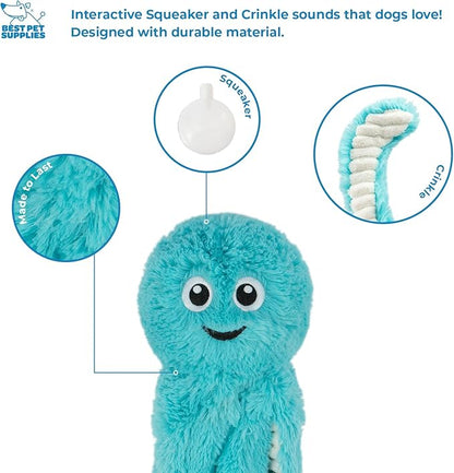 Best Pet Supplies OctoMutant Crinkle Plush Dog Toys for Interactive Play, Puppy and Senior Indoor Play, Colorful Octopus Toy Shape, Soft Head Stuffing, Cute and Cuddly - Turquoise